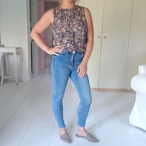 Loft Floral Sleeveless Peephole Blouse